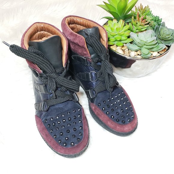 Sandro Shoes - Sandro Blue, Black & Red Spiked High-Top Sneaker